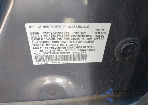 2019 Honda Pilot Ex z USA, uszkodzony, nr VIN 5FNYF5H33KB005789